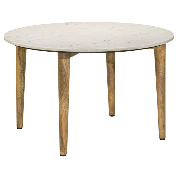  Coaster Furniture Aldis 703718 Round Marble Top Coffee Table - White and Natural IMAGE 1