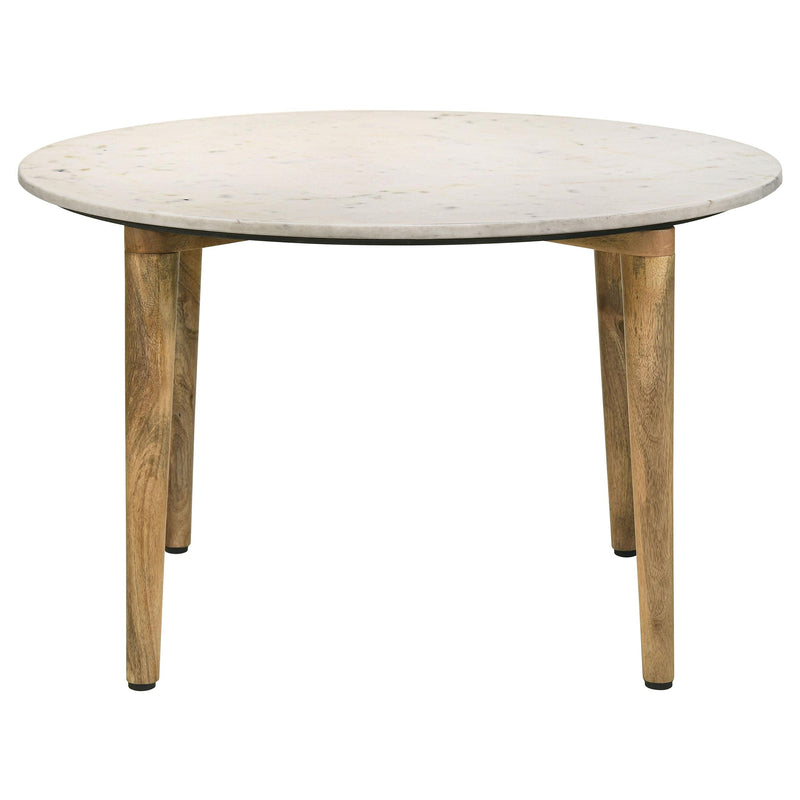  Coaster Furniture Aldis 703718 Round Marble Top Coffee Table - White and Natural IMAGE 2
