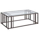  Coaster Furniture Adri 708358 Rectangular Glass Top Coffee Table - Black Nickel IMAGE 1