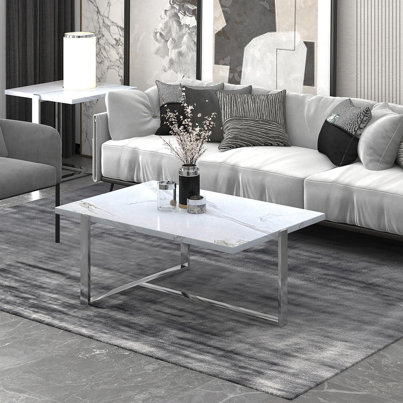 !nspire Veno 301-624WT_CH Coffee Table - White and Silver IMAGE 2