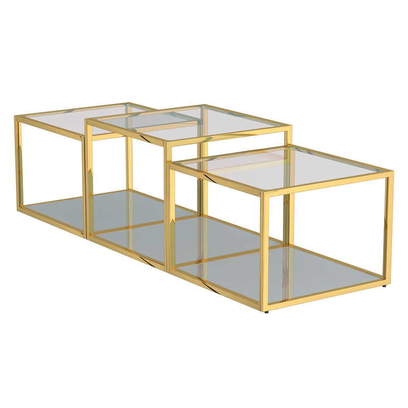 !nspire Casini 303-632GL-3 3pc Multi-Tier Coffee Table Set - Gold IMAGE 1