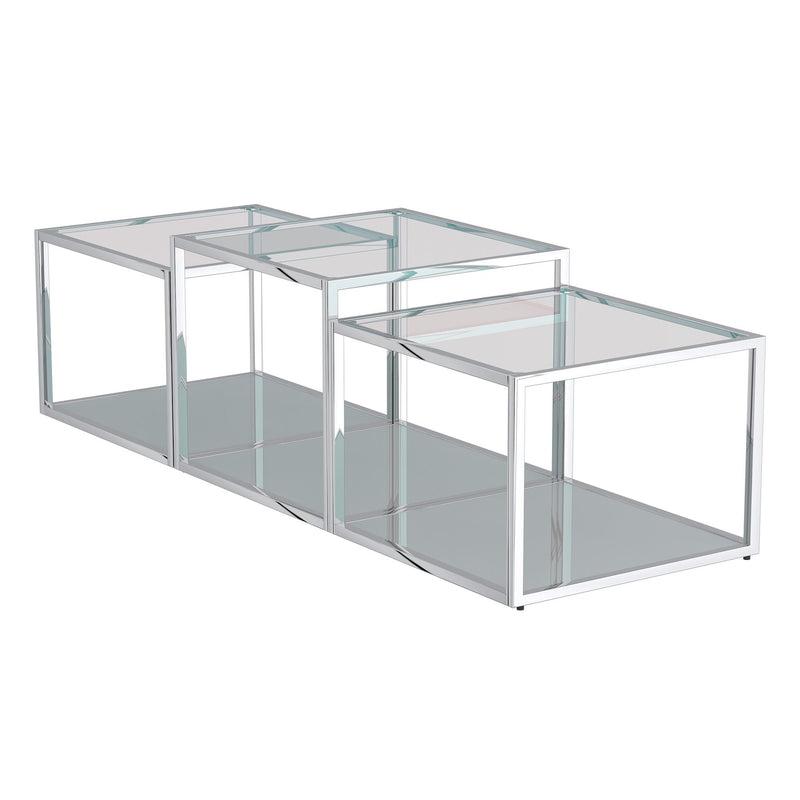 !nspire Casini 303-632CH-3 3pc Multi-Tier Coffee Table Set - Silver IMAGE 1