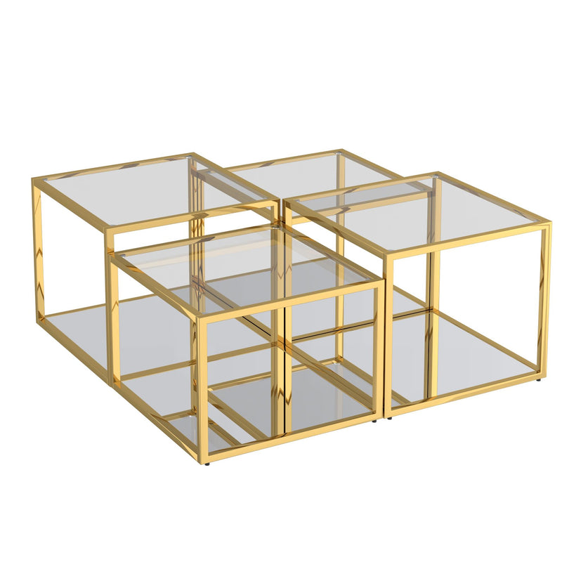 !nspire Casini 303-632GL-4 4pc Multi-Tier Coffee Table Set - Gold IMAGE 1