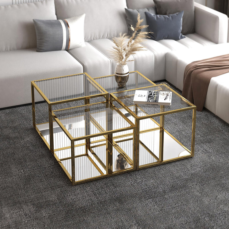 !nspire Casini 303-632GL-4 4pc Multi-Tier Coffee Table Set - Gold IMAGE 2