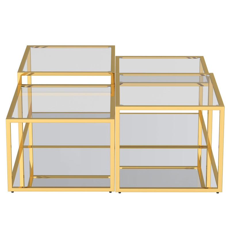 !nspire Casini 303-632GL-4 4pc Multi-Tier Coffee Table Set - Gold IMAGE 3