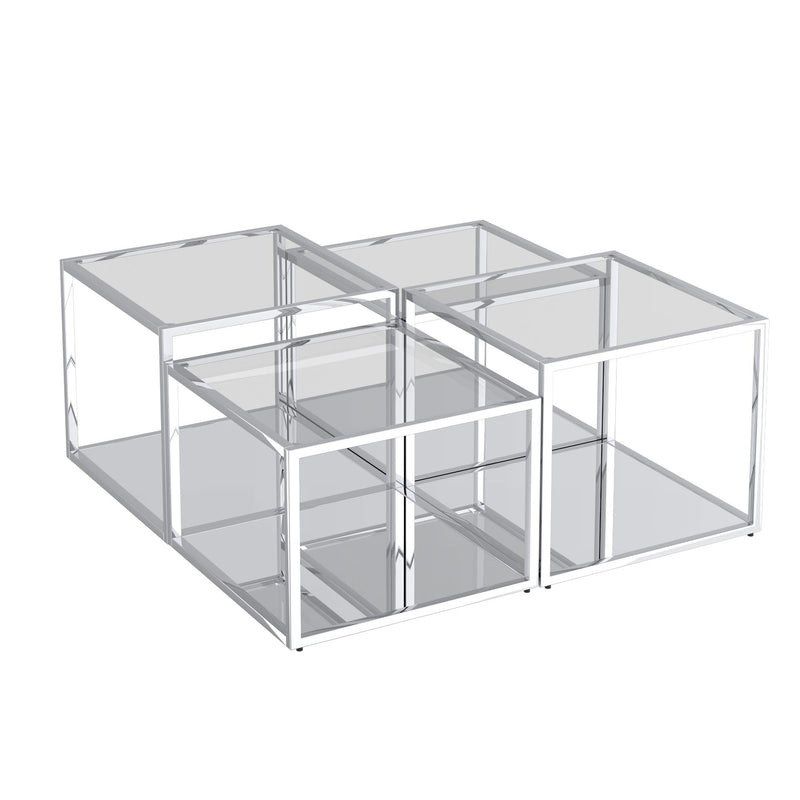 !nspire Casini 303-632CH-4 4pc Multi-Tier Coffee Table Set - Silver IMAGE 1