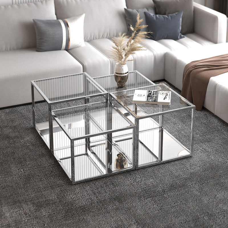 !nspire Casini 303-632CH-4 4pc Multi-Tier Coffee Table Set - Silver IMAGE 2