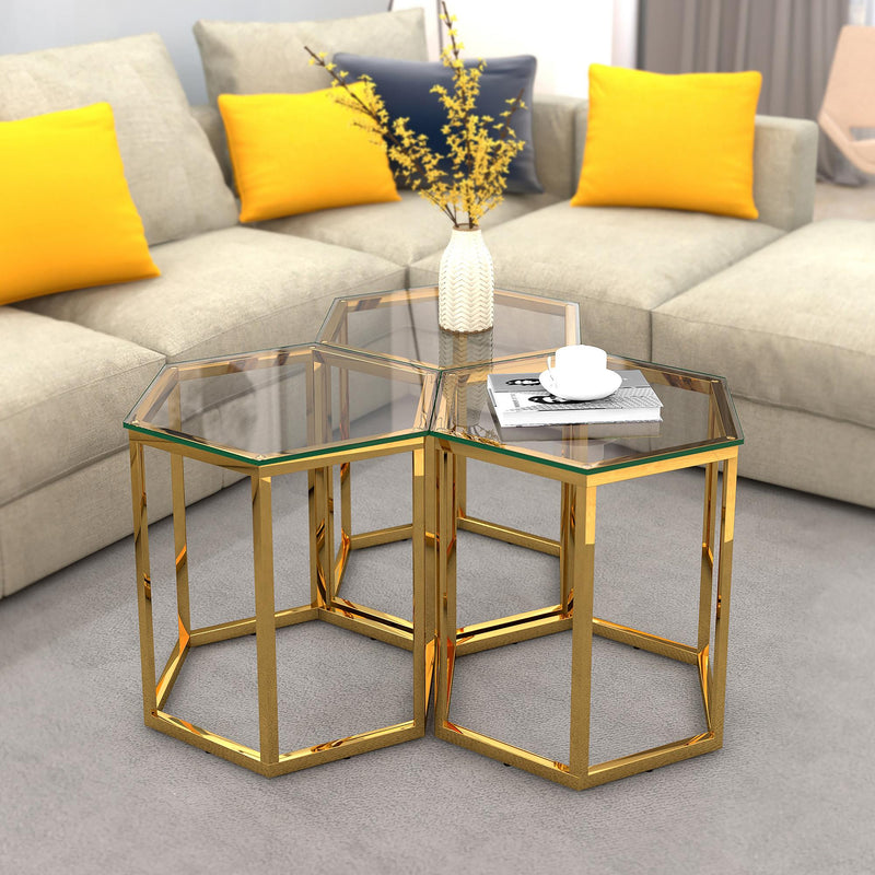 !nspire Fleur 501-635GL-3 3pc Accent Table Set - Gold IMAGE 2