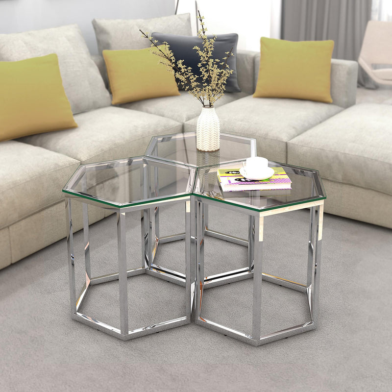 !nspire Fleur 501-635CH-3 3pc Accent Table Set - Silver IMAGE 2