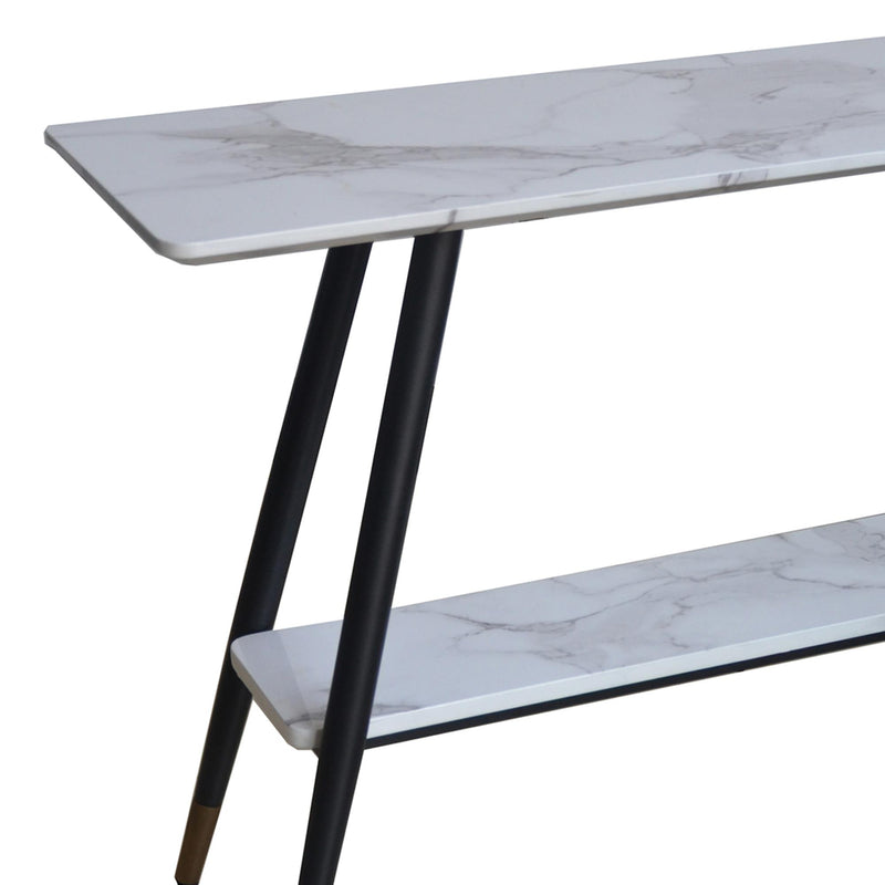 !nspire Emery 502-294WT 2-Tier Console Table - White Faux Marble IMAGE 5