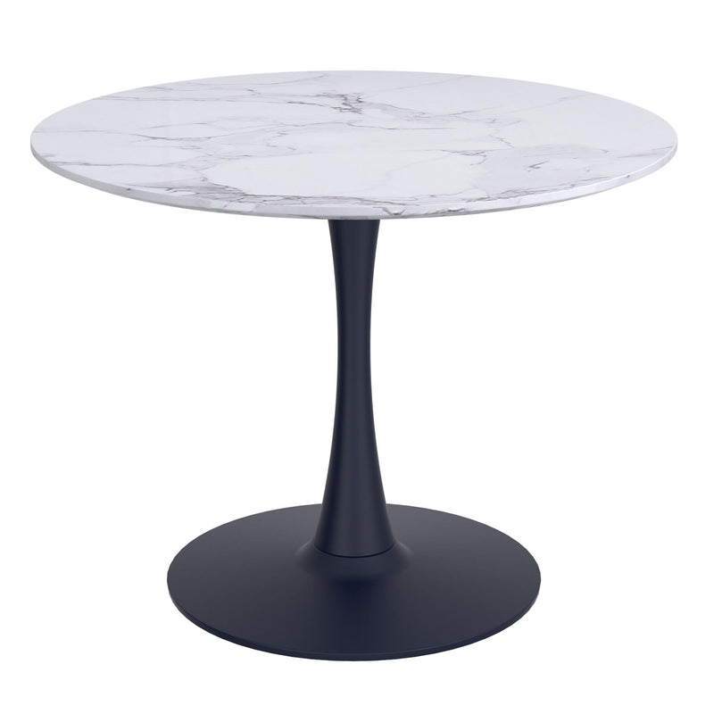 !nspire Zilo 201-671BK_S 40" Round Dining Table - White Faux Marble and Black IMAGE 1