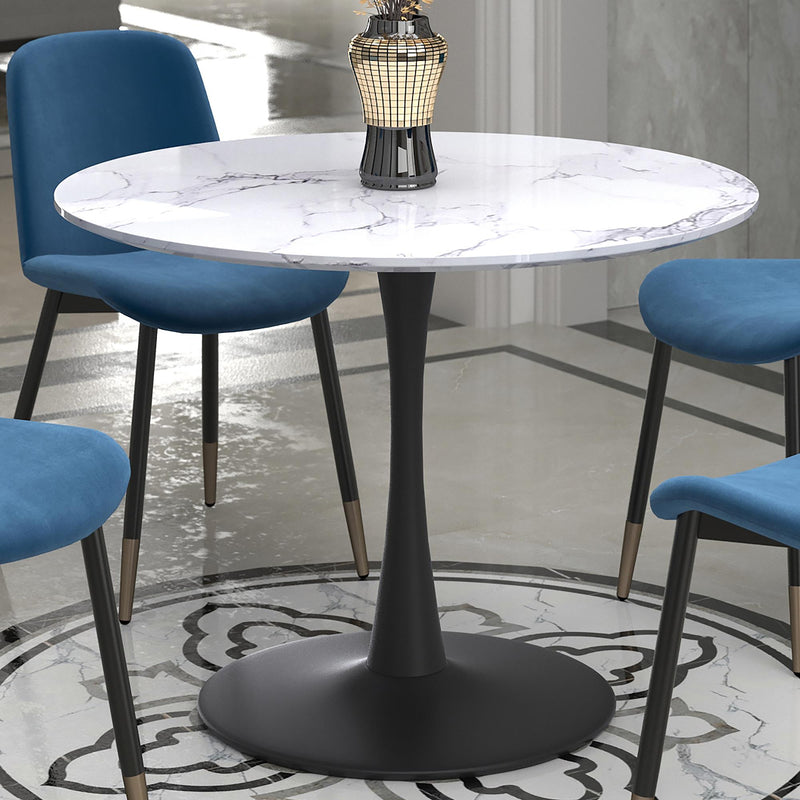 !nspire Zilo 201-671BK_S 40" Round Dining Table - White Faux Marble and Black IMAGE 2