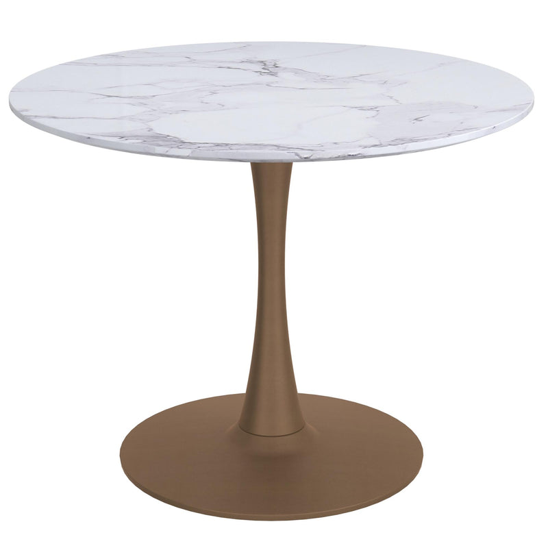 !nspire Zilo 201-671GD_S 40" Round Dining Table - White Faux Marble and Aged Gold IMAGE 1