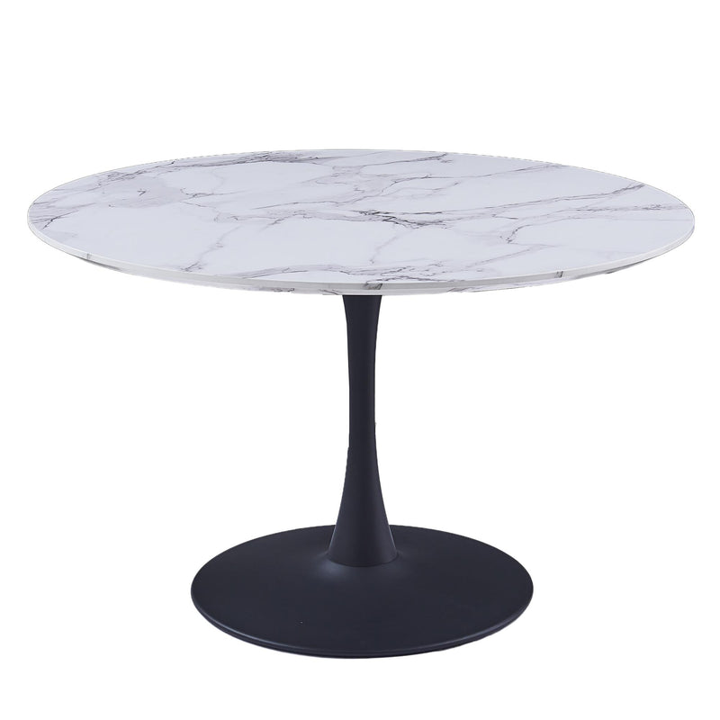 !nspire Zilo 201-671BK_L 48" Round Dining Table - White Faux Marble and Black IMAGE 1