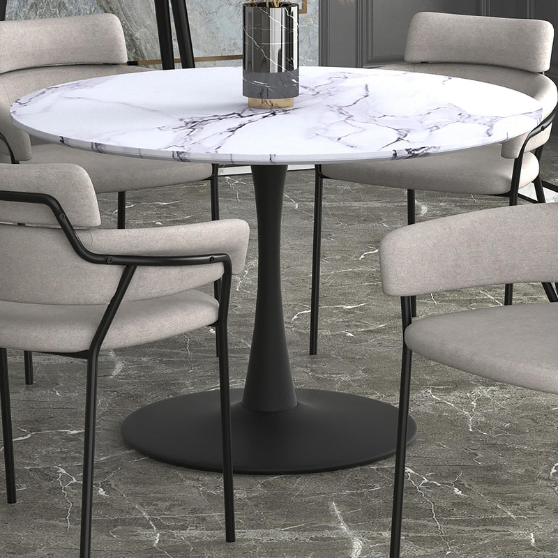 !nspire Zilo 201-671BK_L 48" Round Dining Table - White Faux Marble and Black IMAGE 2