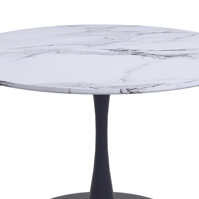 !nspire Zilo 201-671BK_L 48" Round Dining Table - White Faux Marble and Black IMAGE 3