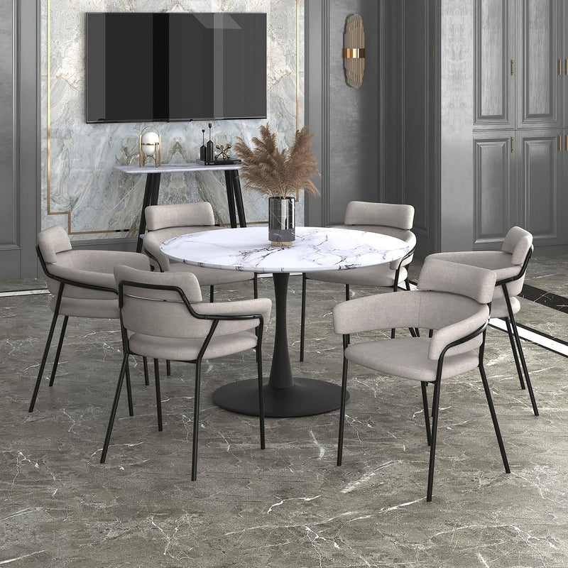 !nspire Zilo 201-671BK_L 48" Round Dining Table - White Faux Marble and Black IMAGE 7