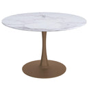 !nspire Zilo 201-671GD_L 48" Round Dining Table - White Faux Marble and Aged Gold IMAGE 1