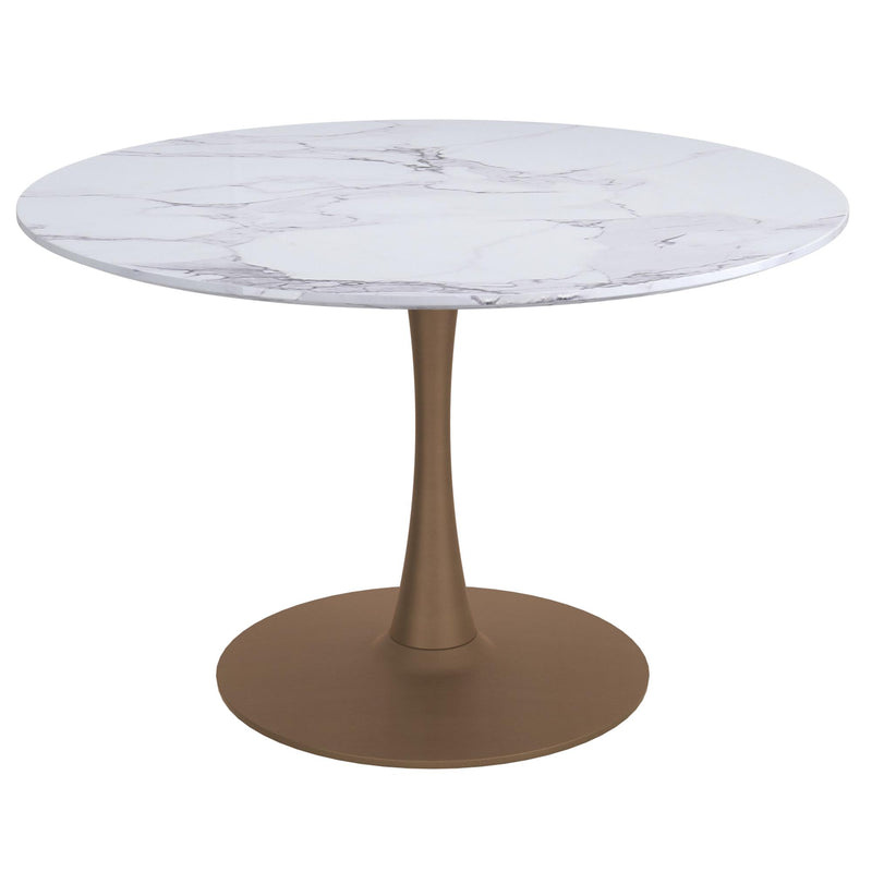 !nspire Zilo 201-671GD_L 48" Round Dining Table - White Faux Marble and Aged Gold IMAGE 1