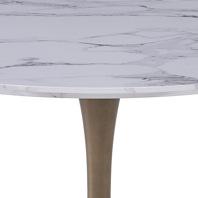 !nspire Zilo 201-671GD_L 48" Round Dining Table - White Faux Marble and Aged Gold IMAGE 3