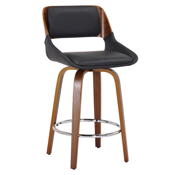 !nspire Hudson 203-582PUBK 26" Counter Stool with Swivel - Black Faux Leather and Walnut IMAGE 1