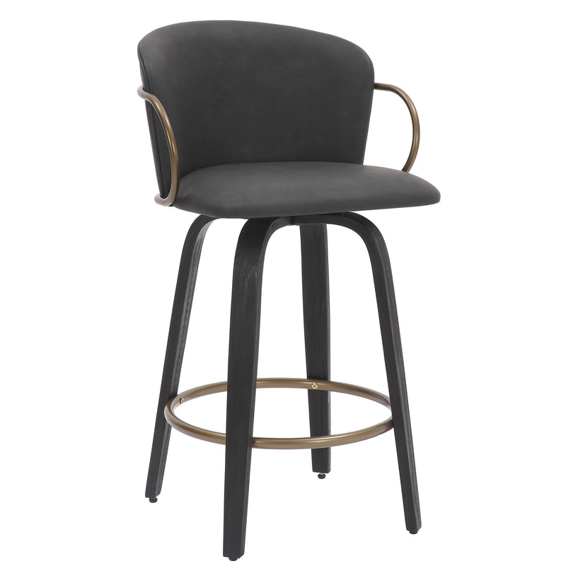 !nspire Lawson 203-634CH 26" Counter Stool with Swivel - Vintage Charcoal, Black and Aged Gold IMAGE 1