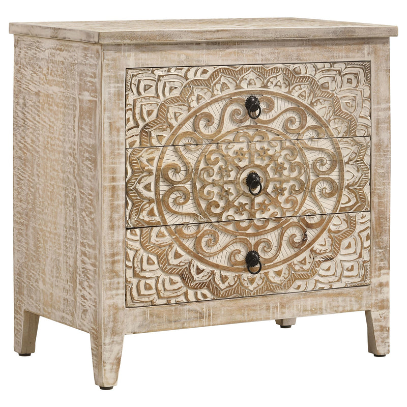 Coaster Furniture Mariska 950390 3-Drawer Wood Mandala Cabinet - Distressed White IMAGE 1