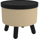  Worldwide Home Furnishings Betsy 402-376BG_BK Round Storage Ottoman with Tray - Beige and Black IMAGE 1