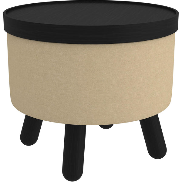 Worldwide Home Furnishings Betsy 402-376BG_BK Round Storage Ottoman with Tray - Beige and Black IMAGE 1