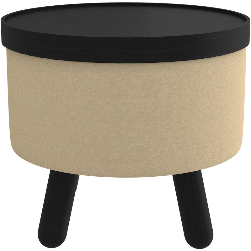 Worldwide Home Furnishings Betsy 402-376BG_BK Round Storage Ottoman with Tray - Beige and Black IMAGE 2