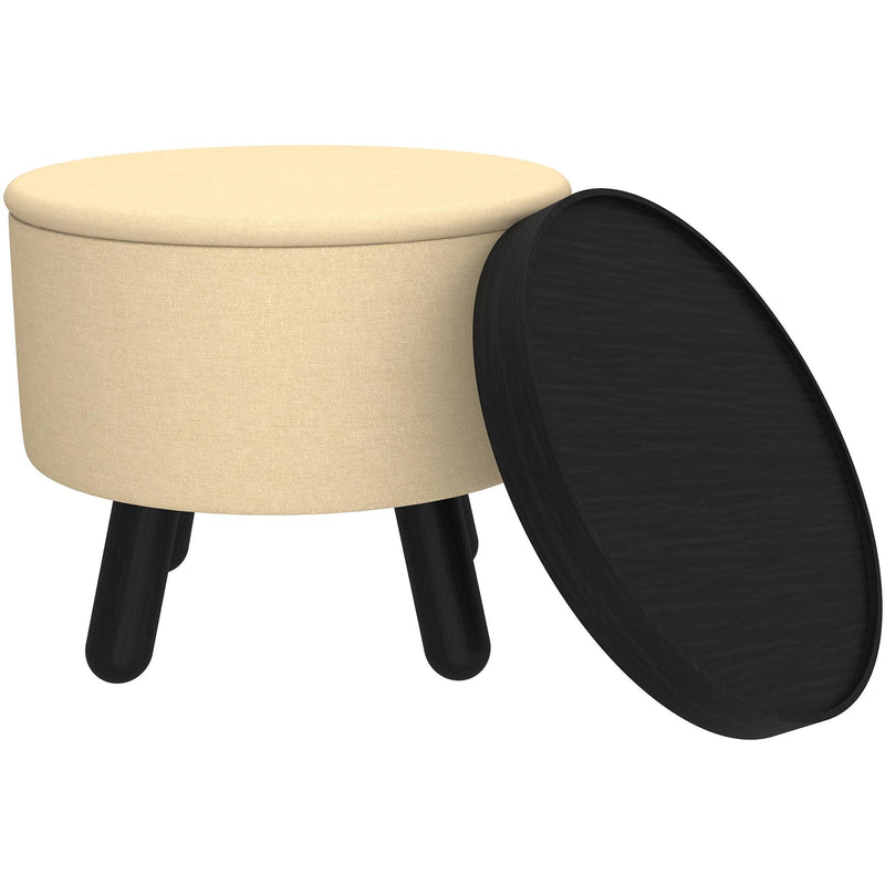 Worldwide Home Furnishings Betsy 402-376BG_BK Round Storage Ottoman with Tray - Beige and Black IMAGE 3