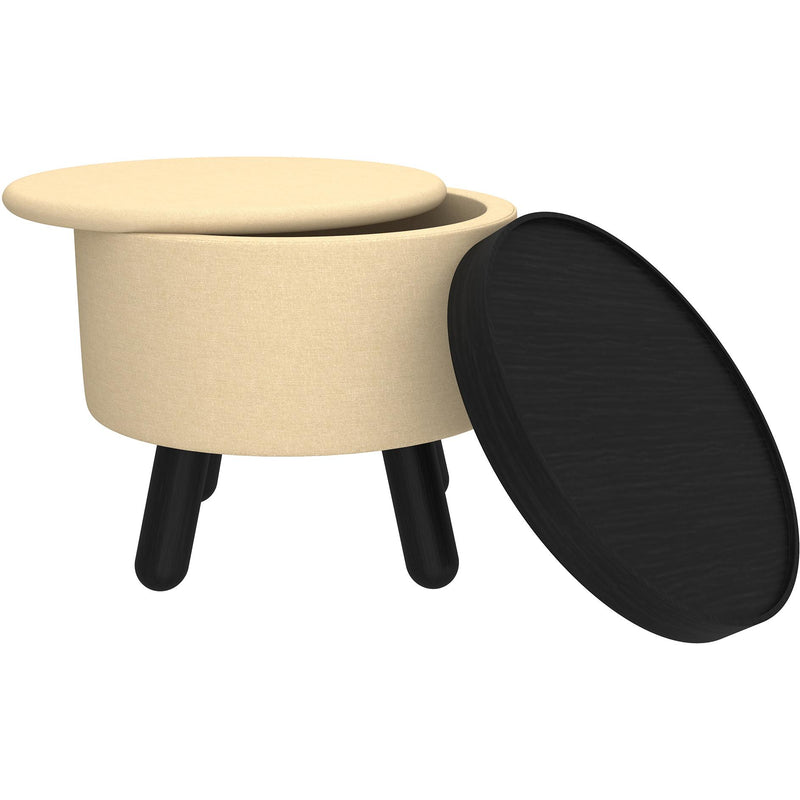 Worldwide Home Furnishings Betsy 402-376BG_BK Round Storage Ottoman with Tray - Beige and Black IMAGE 4