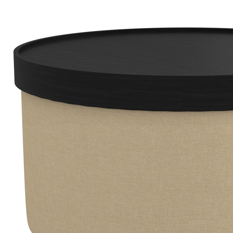 Worldwide Home Furnishings Betsy 402-376BG_BK Round Storage Ottoman with Tray - Beige and Black IMAGE 6