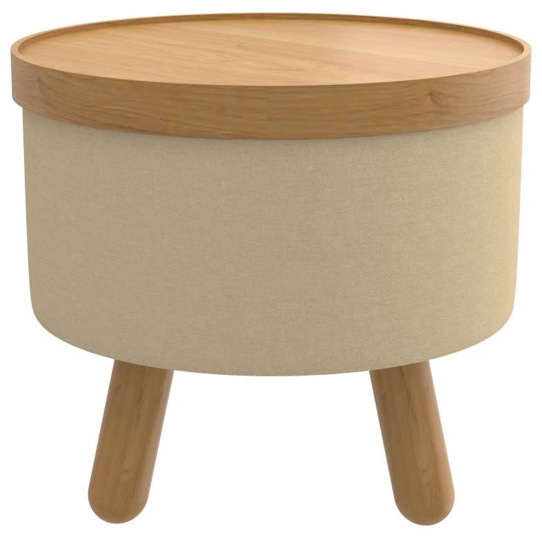 Worldwide Home Furnishings Betsy 402-376BG_NT Round Storage Ottoman with Tray - Beige and Natural IMAGE 2