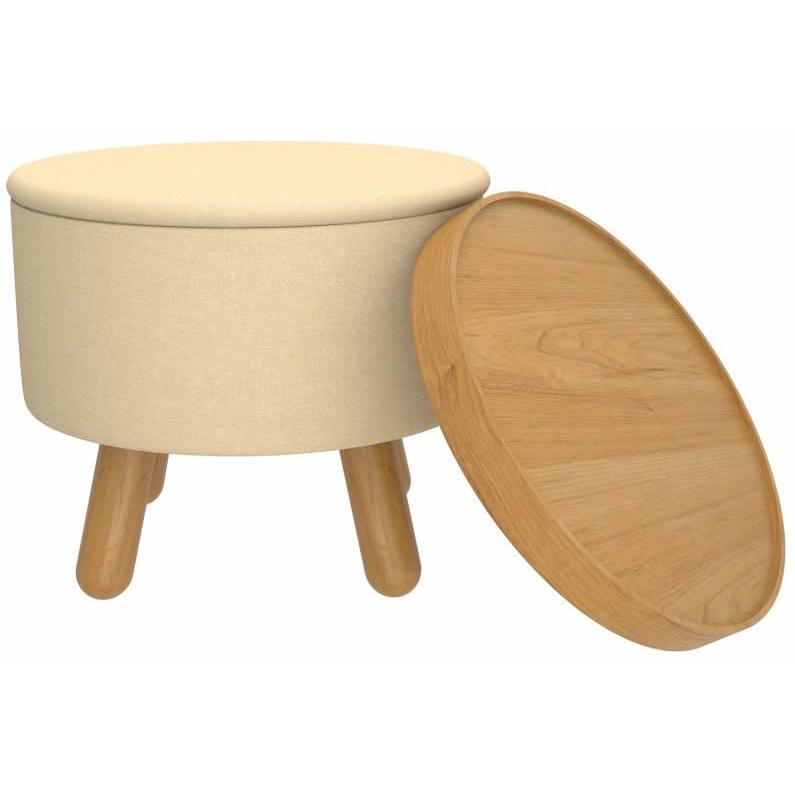 Worldwide Home Furnishings Betsy 402-376BG_NT Round Storage Ottoman with Tray - Beige and Natural IMAGE 3