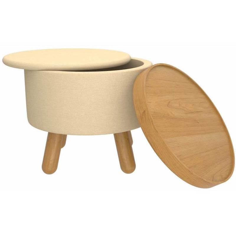 Worldwide Home Furnishings Betsy 402-376BG_NT Round Storage Ottoman with Tray - Beige and Natural IMAGE 4