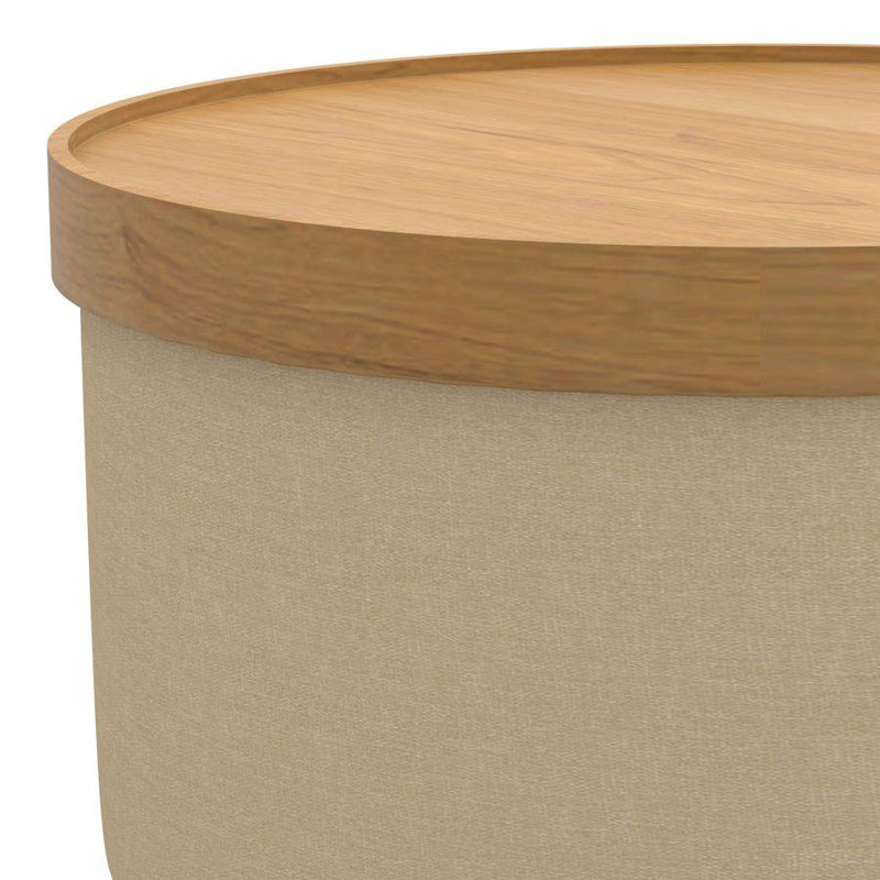 Worldwide Home Furnishings Betsy 402-376BG_NT Round Storage Ottoman with Tray - Beige and Natural IMAGE 6