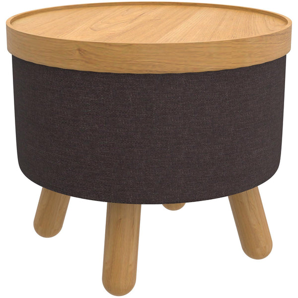 Worldwide Home Furnishings Betsy 402-376CH_NT Round Storage Ottoman with Tray - Charcoal and Natural IMAGE 1