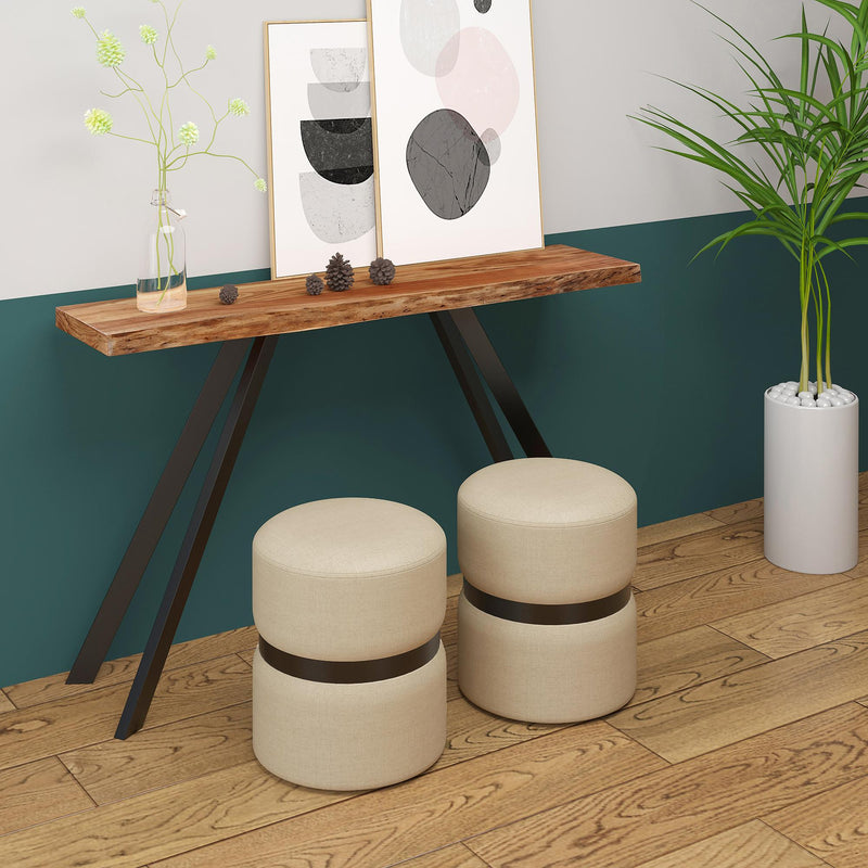 !nspire Demi 402-172BG Round Ottoman - Beige and Black IMAGE 6