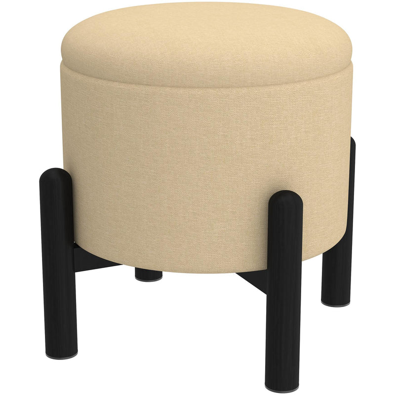 Worldwide Home Furnishings Heidi 402-976BG_BK Round Storage Ottoman - Beige and Black IMAGE 1