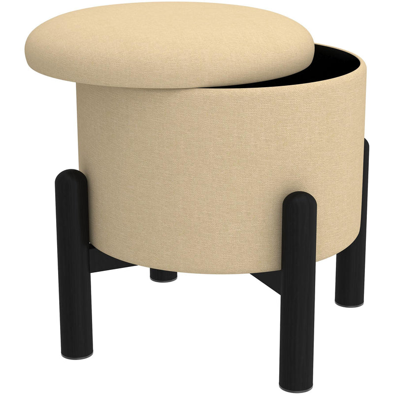 Worldwide Home Furnishings Heidi 402-976BG_BK Round Storage Ottoman - Beige and Black IMAGE 2