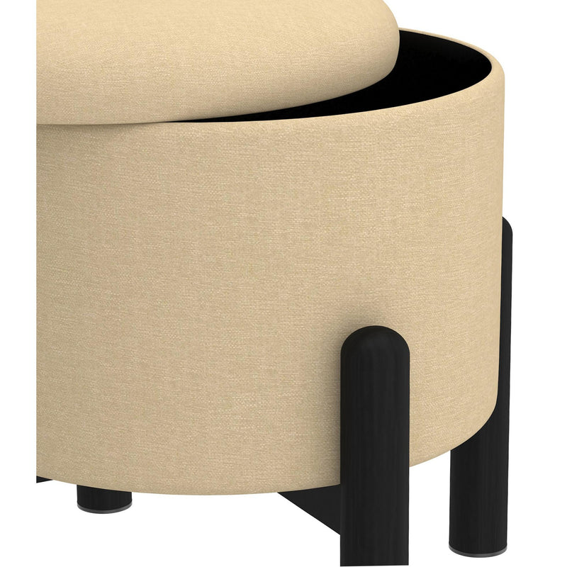 Worldwide Home Furnishings Heidi 402-976BG_BK Round Storage Ottoman - Beige and Black IMAGE 4