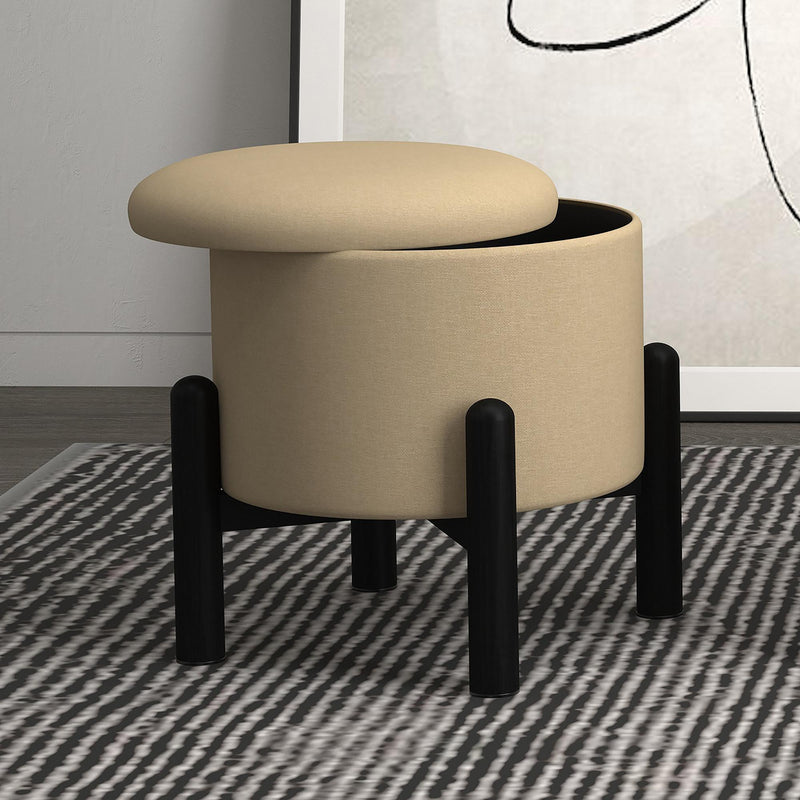 Worldwide Home Furnishings Heidi 402-976BG_BK Round Storage Ottoman - Beige and Black IMAGE 6