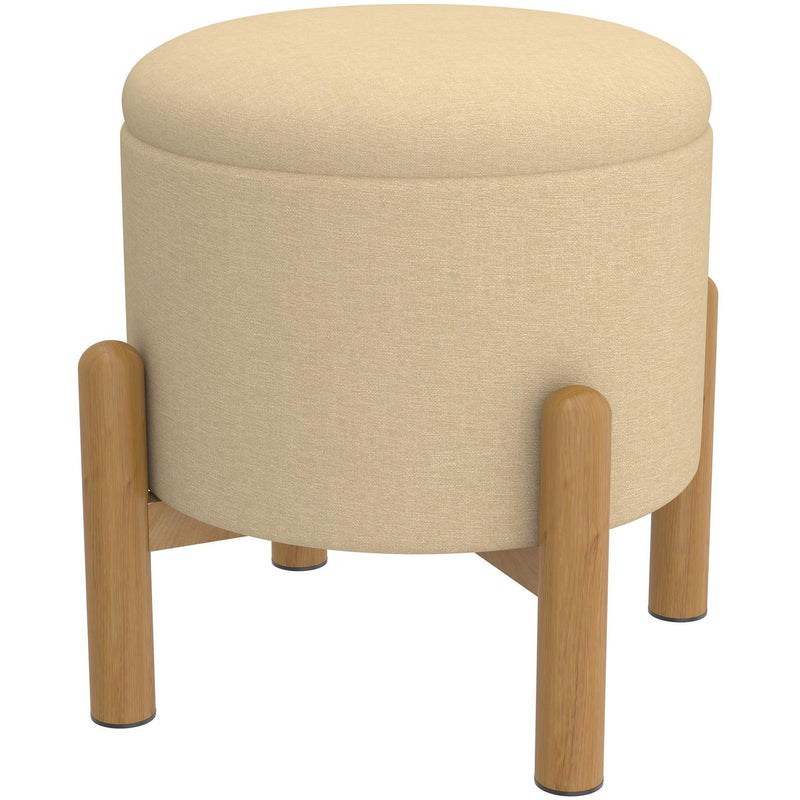 Worldwide Home Furnishings Heidi 402-976BG_NT Round Storage Ottoman - Beige and Natural IMAGE 1