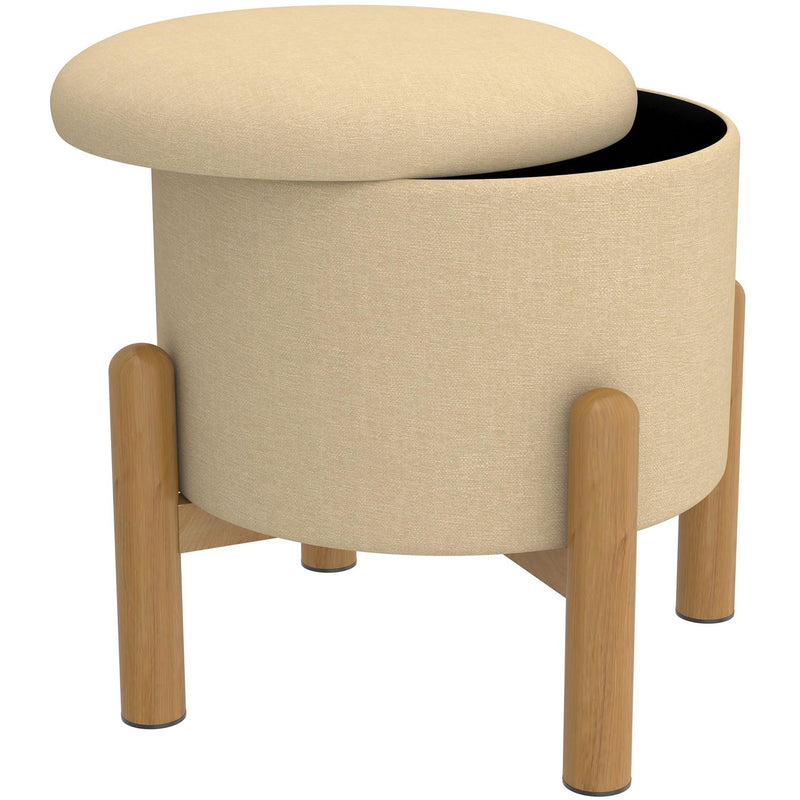 Worldwide Home Furnishings Heidi 402-976BG_NT Round Storage Ottoman - Beige and Natural IMAGE 2