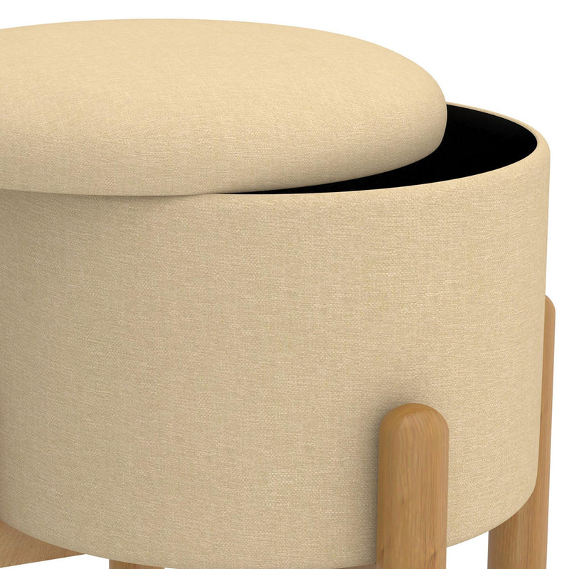 Worldwide Home Furnishings Heidi 402-976BG_NT Round Storage Ottoman - Beige and Natural IMAGE 4