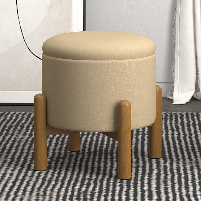 Worldwide Home Furnishings Heidi 402-976BG_NT Round Storage Ottoman - Beige and Natural IMAGE 6