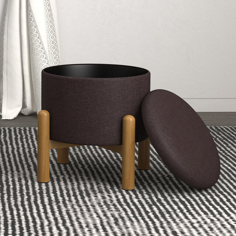 Worldwide Home Furnishings Heidi 402-976CH_NT Round Storage Ottoman - Charcoal and Natural IMAGE 6