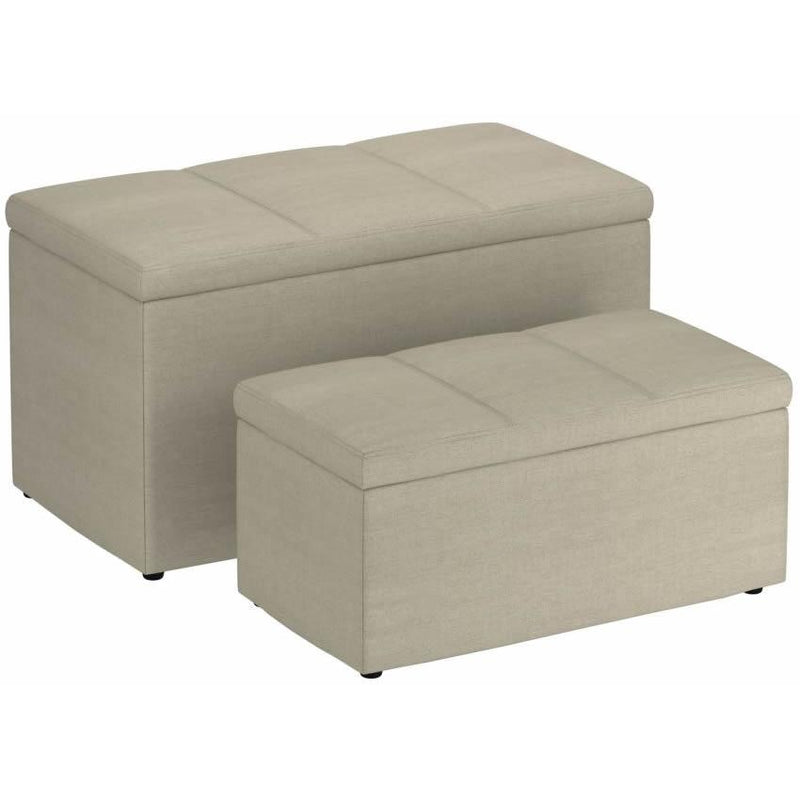 Worldwide Home Furnishings Levi 402-611BG 2pc Rectangular Storage Ottoman Bench Set - Beige Fabric IMAGE 1