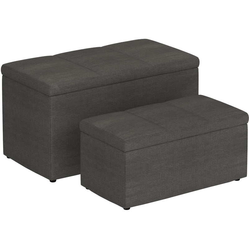 Worldwide Home Furnishings Levi 402-611CH 2pc Rectangular Storage Ottoman Bench Set - Charcoal Fabric IMAGE 1